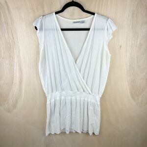 Newport News White 100% Cotton Gauzy Wrap Ruffle Top (M)‎